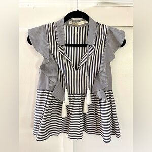 MARIE OLIVER Becca Striped Silk Ruffle blouse